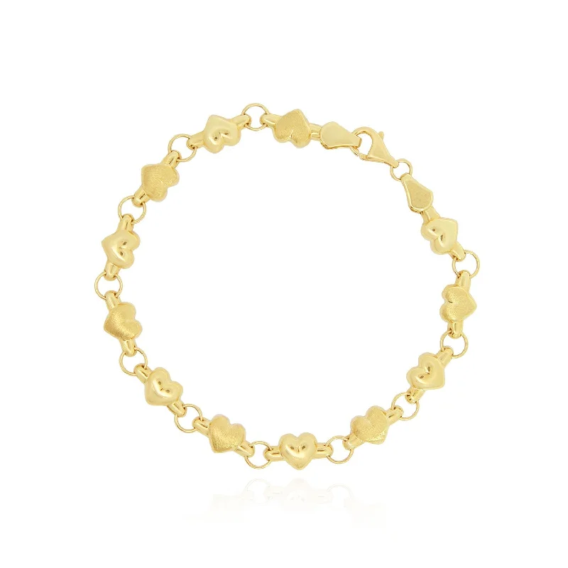 Gold Heart Round Link Bracelet