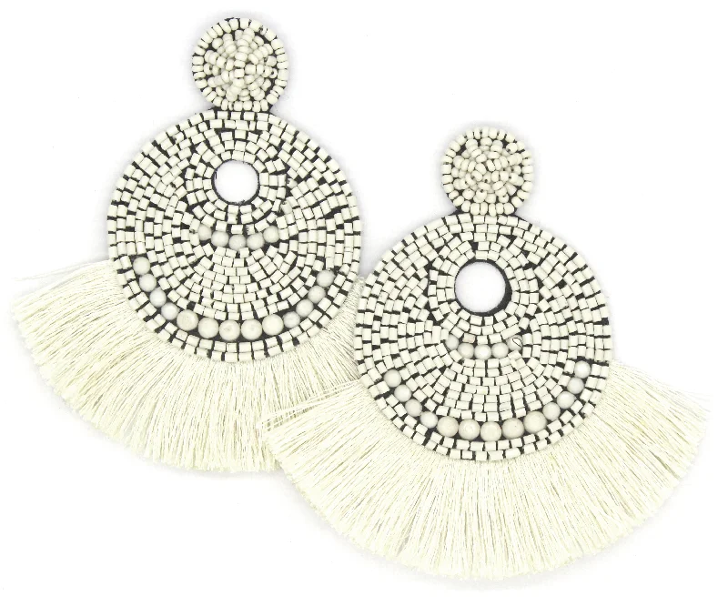 Josie Beaded Tassel Earrings- Ivory