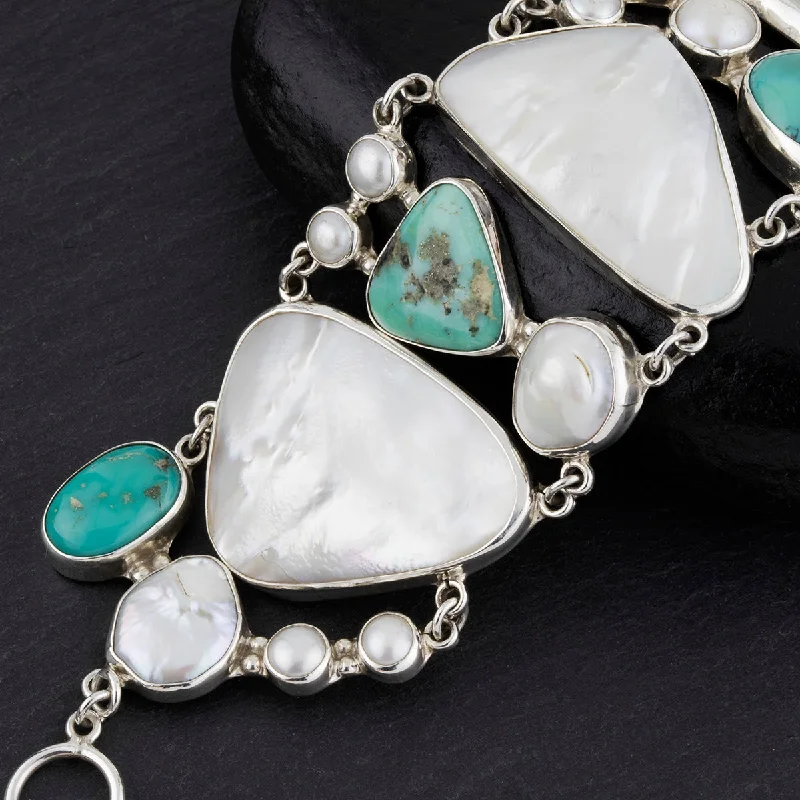 Chunky Pearl and Turquoise Stone Bracelet