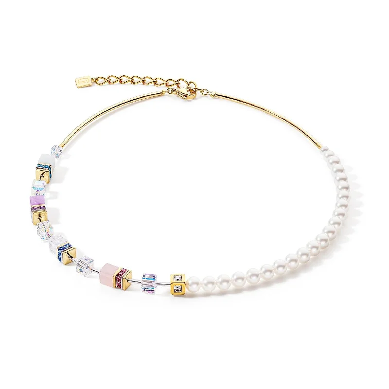 diamond necklaces for women -Coeur de Lion Pastel GeoCUBE® and Precious Pearls Fusion Necklace