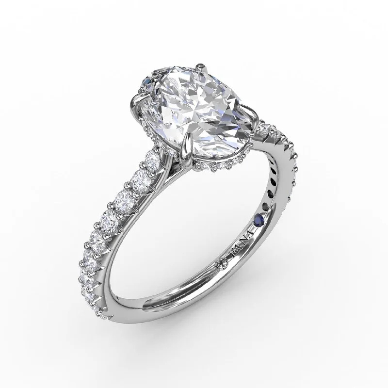 custom engagement rings for women -Classic Oval Diamond Solitaire Engagement Ring With Hidden Pavé Halo