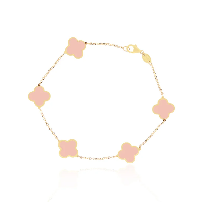 Small Pink Pearl Clover Bracelet