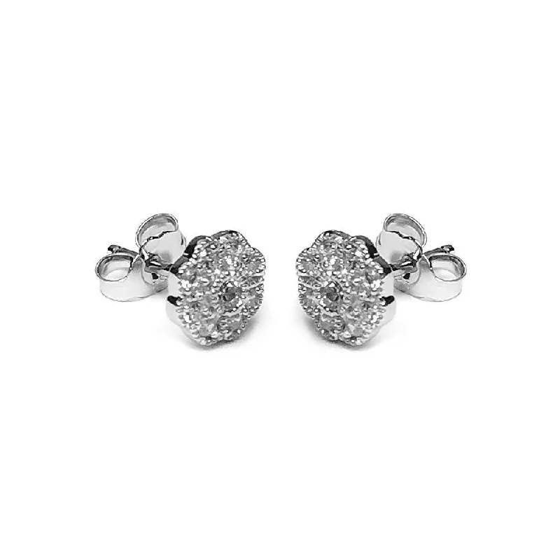 Silver 925 Rhodium Plated Micro Pave Clear Sun CZ Stud Post Earrings - ACE00023