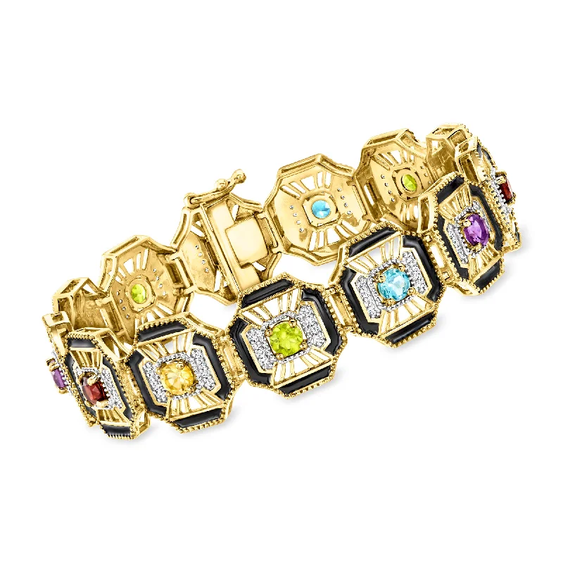 Ross-Simons Multi-Gemstone Bracelet With Black Enamel in 18kt Gold Over Sterling