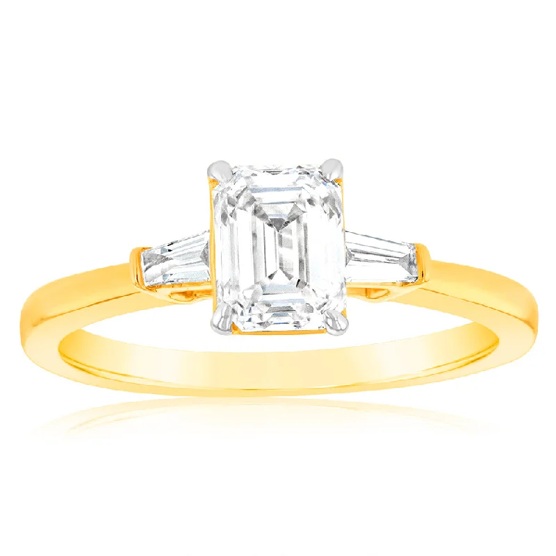 round cut engagement rings for women -Luminesce Lab Grown 18ct Yellow Gold 1.1 Carat Emerald Diamond Engagement Ring