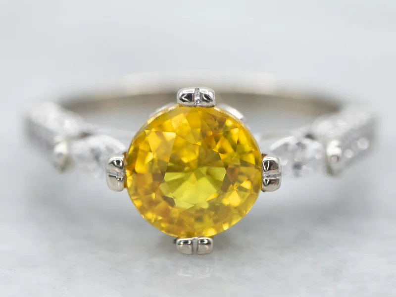 heart-shaped engagement rings -Modern Yellow Sapphire and Diamond Engagement Ring