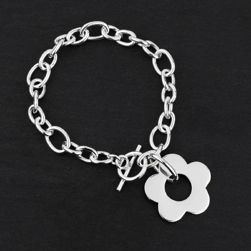 Chunky Silver Daisy Flower Power Charm Bracelet