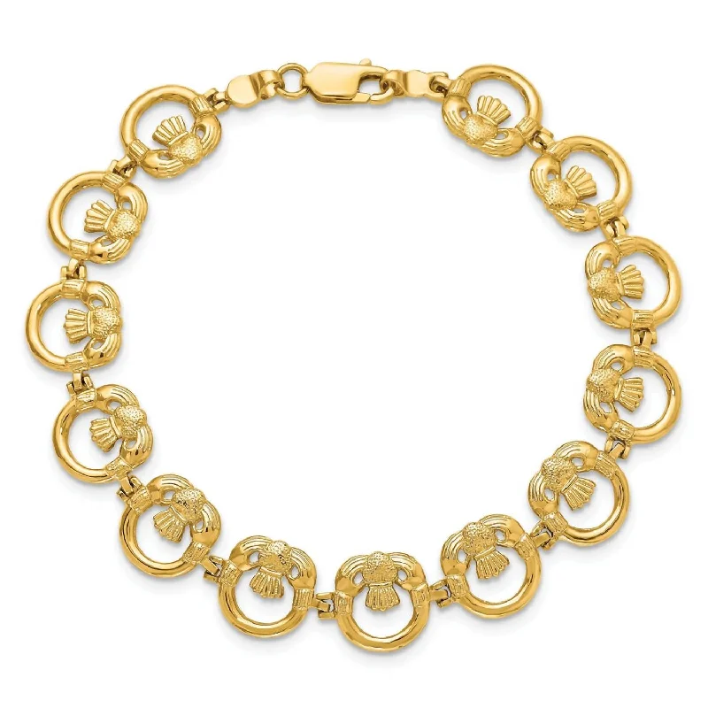 Women's Claddagh Circle Horizontal Link Bracelet In Yellow Gold