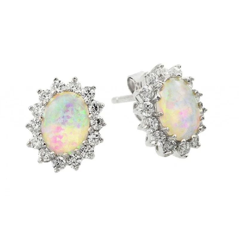 Silver 925 Rhodium Plated Opal Sun CZ Stud Earrings - STE00941