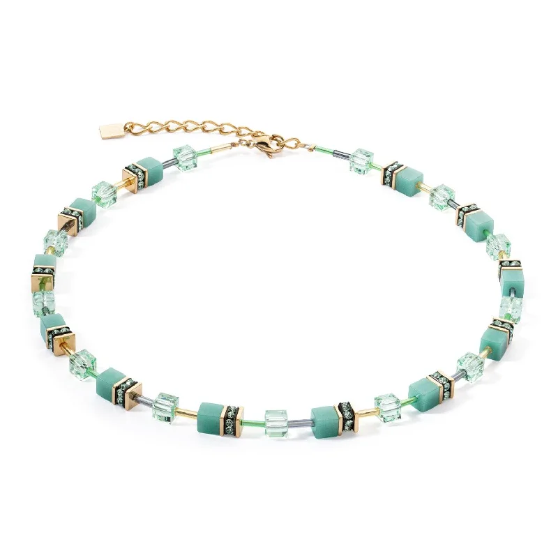 vintage gold necklaces for women -Coeur De Lion GeoCUBE® Iconic Mono Gold Green Necklace