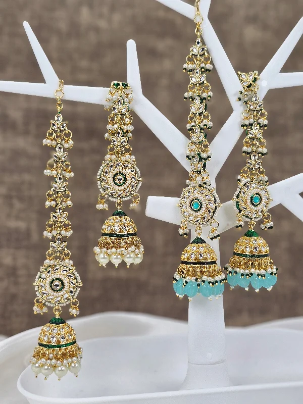 Ishani - Kundan Jhumka Earrings with Attached Earchains