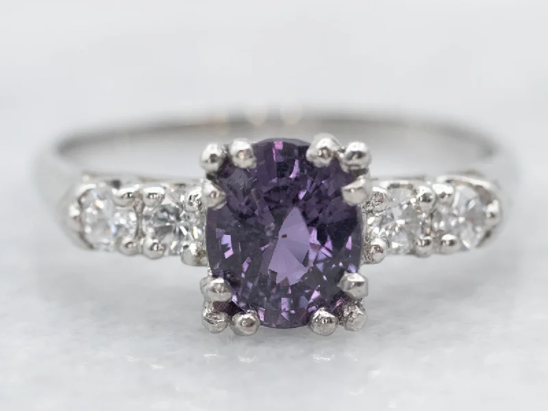 alternative engagement rings -Platinum Purple Sapphire Ring with Diamond Accents Engagement Ring