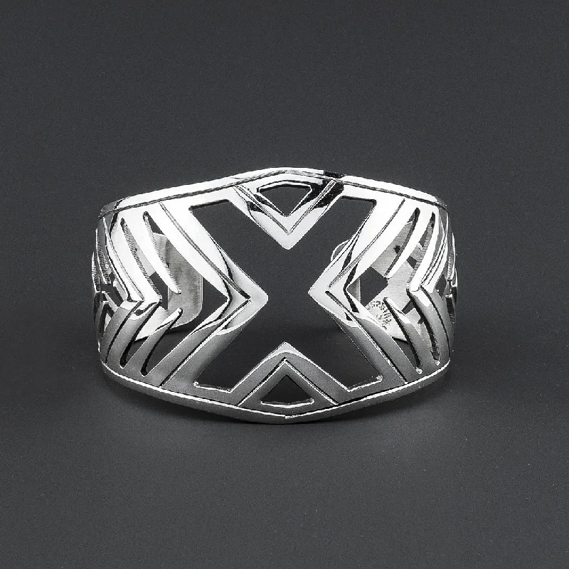 Wide Sterling Silver X Cuff Bracelet