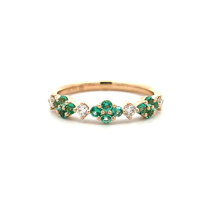 14K Yellow Gold 0.46ctw Emerald & Diamond Floral Ring