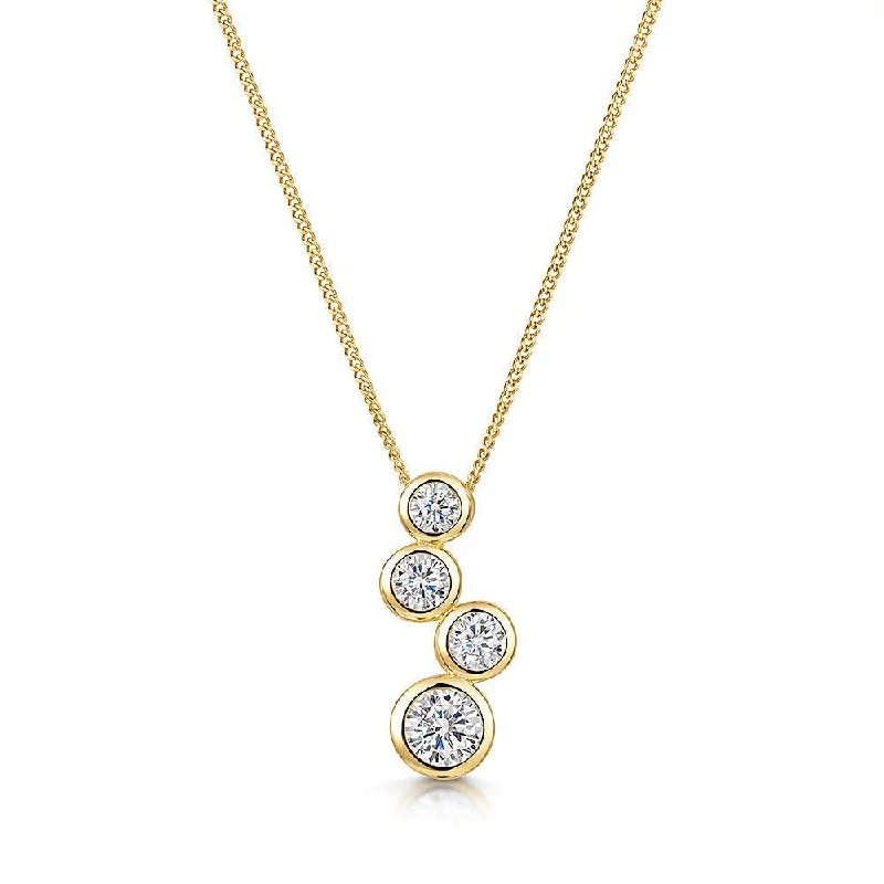 double chain necklaces for women -Four Stone Gold Bubble Drop Pendant With Cubic Zirconia