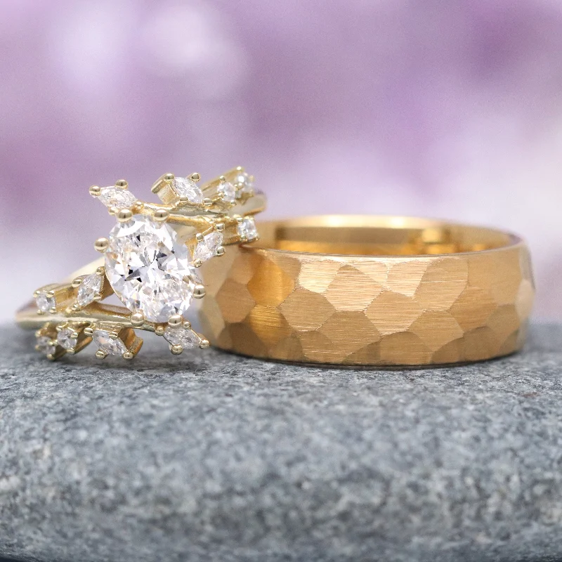 Simulated Diamond (cz) Leaf Couples Ring Set