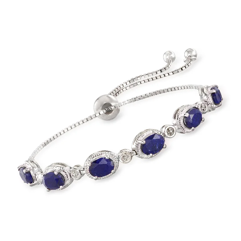 Ross-Simons Sapphire Bolo Bracelet With Diamond Accents in Sterling Silver