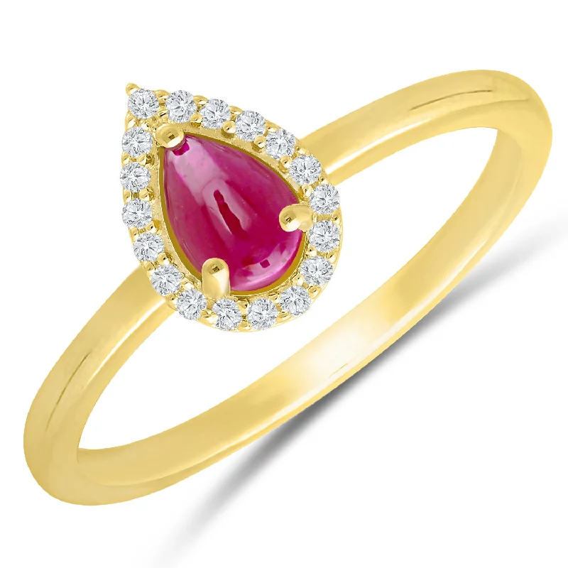 14K Yellow Gold 0.75ctw Pear Ruby & Diamond Halo Ring