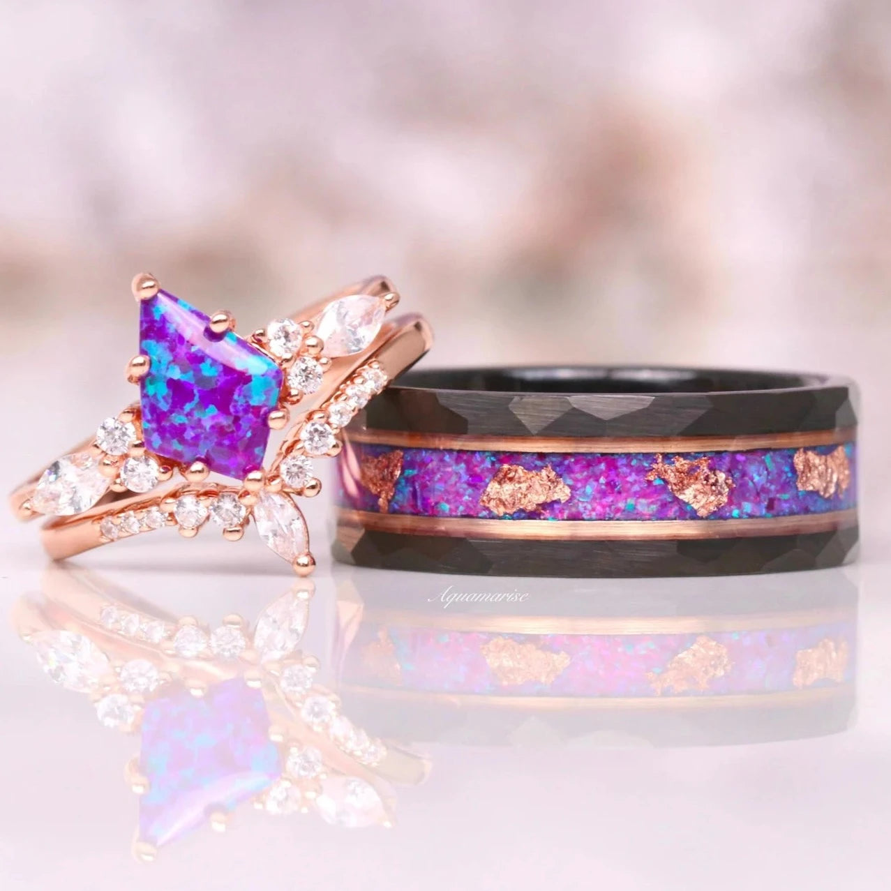 Skye Kite™  Purple Fire Opal Couples Ring