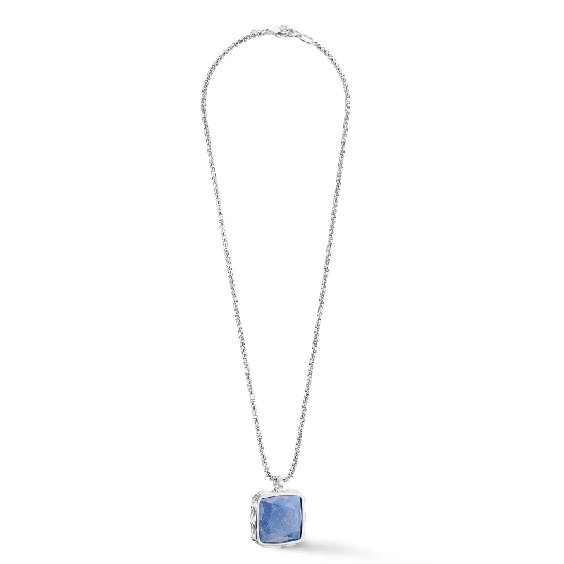 women’s crystal charm necklaces -Coeur De Lion Silver Blue Aventurine Square Spikes Necklace