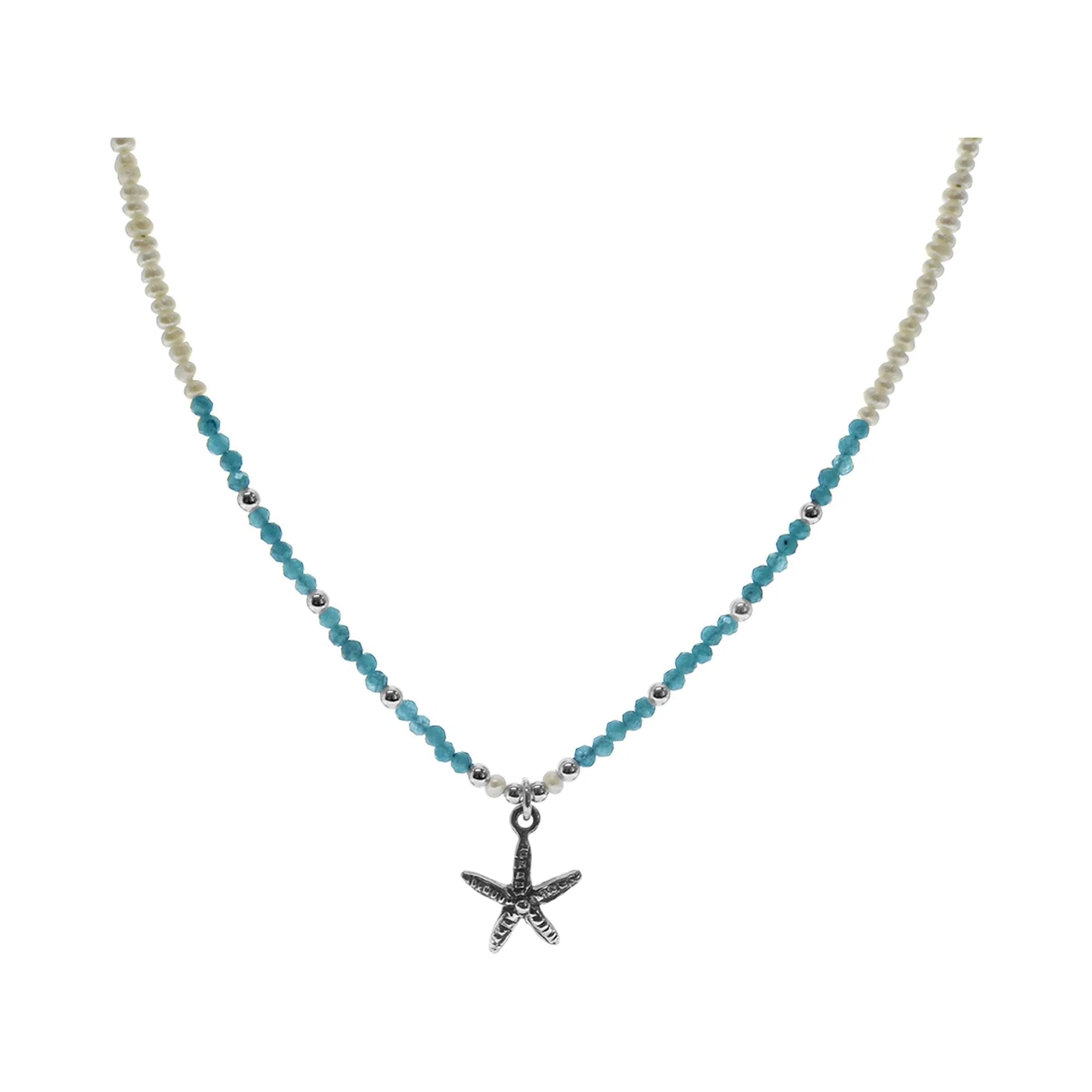 unique necklaces for women -Sterling Silver Apatite and Pearl Starfish Necklace