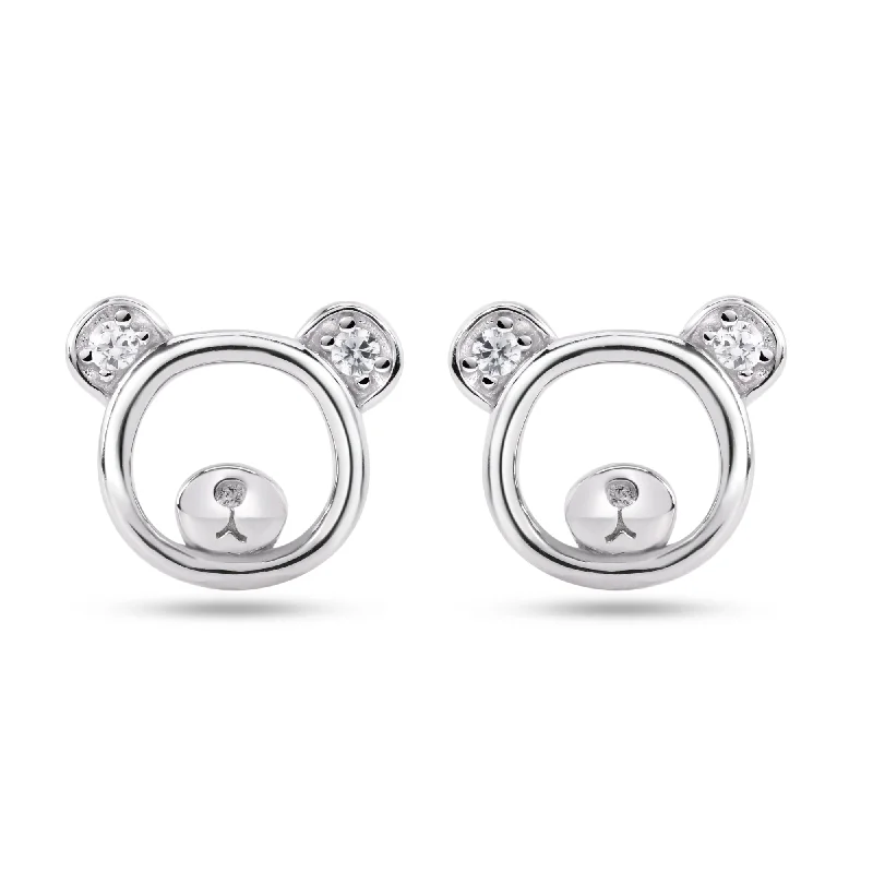 Sterling Silver Rhodium Plated Bear Silhouette Clear CZ Stud Earrings - STE01375