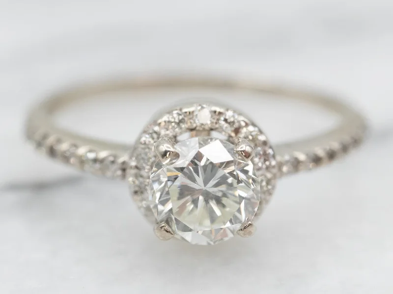 custom gold engagement rings -Stunning Halo 14K White Gold Diamond Engagement Ring