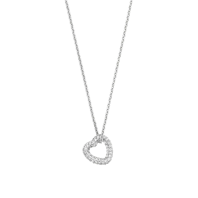 custom name necklaces for women -Ti Sento Platinum Silver Cubic Zirconia Pave Heart Necklace