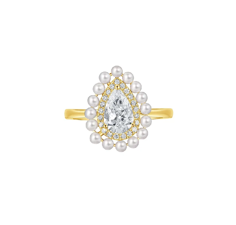 14K Yellow Gold 1.14ctw Pear Lab Diamond & Pearl Halo Ring