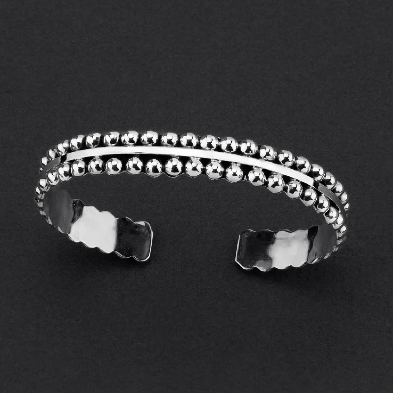 Thin Mexican Silver Beaded Cuff Bracelet