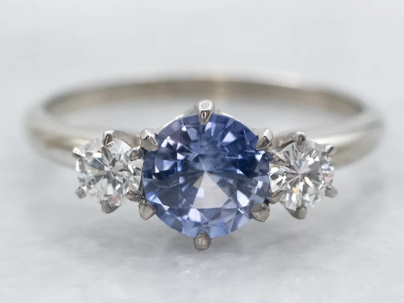 alternative gemstone engagement rings -White Gold Round Cut Sapphire Engagement Ring with Diamond Accents