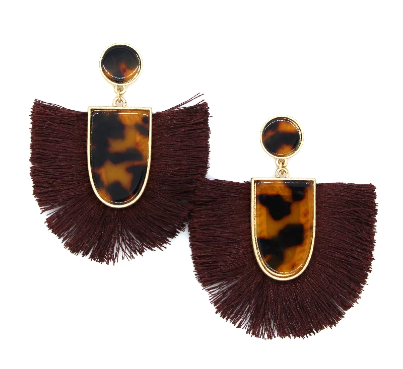 Mia Fan Fringe Earrings- Tortoise