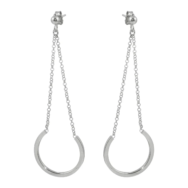 Sterling Silver Rhodium Plated  Dangling Horse Shoe Earrings - ITE00085RH