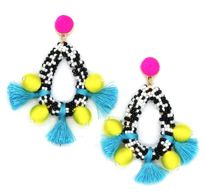 Madeline Joy Statement Earrings- Yellow/ Turquoise