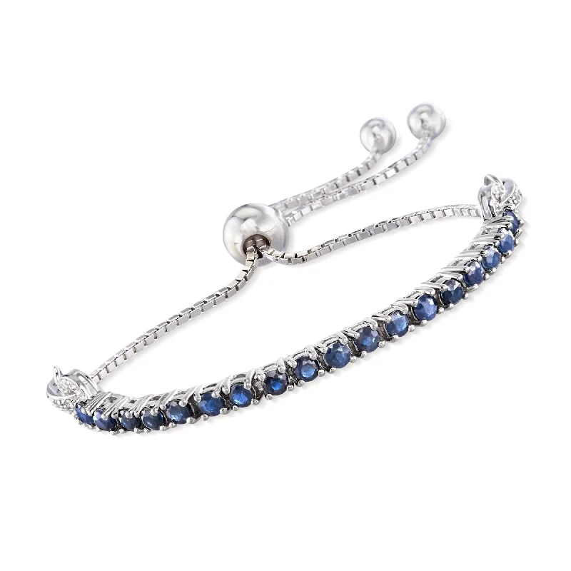 Ross-Simons Sapphire Bolo Bracelet With White Zircon Accents in Sterling Silver