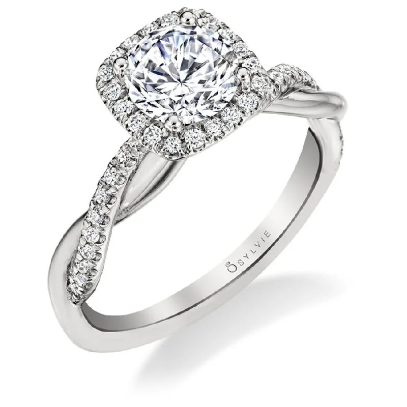 simple diamond engagement rings -Sylvie Collection 14K White Gold Round Halo Engagement Ring Setting W. 1Ct Round