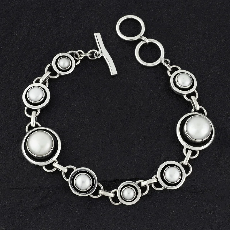 Sterling Silver and Button Pearl Circular Bracelet