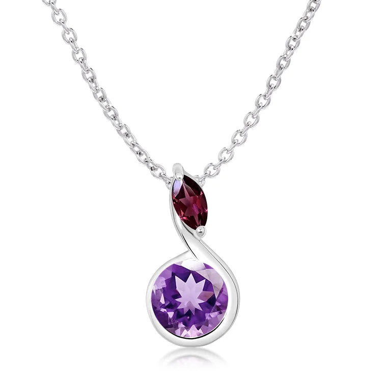 diamond necklaces for women -Unique & Co Silver Amethyst Rhodolite Pendant Necklace