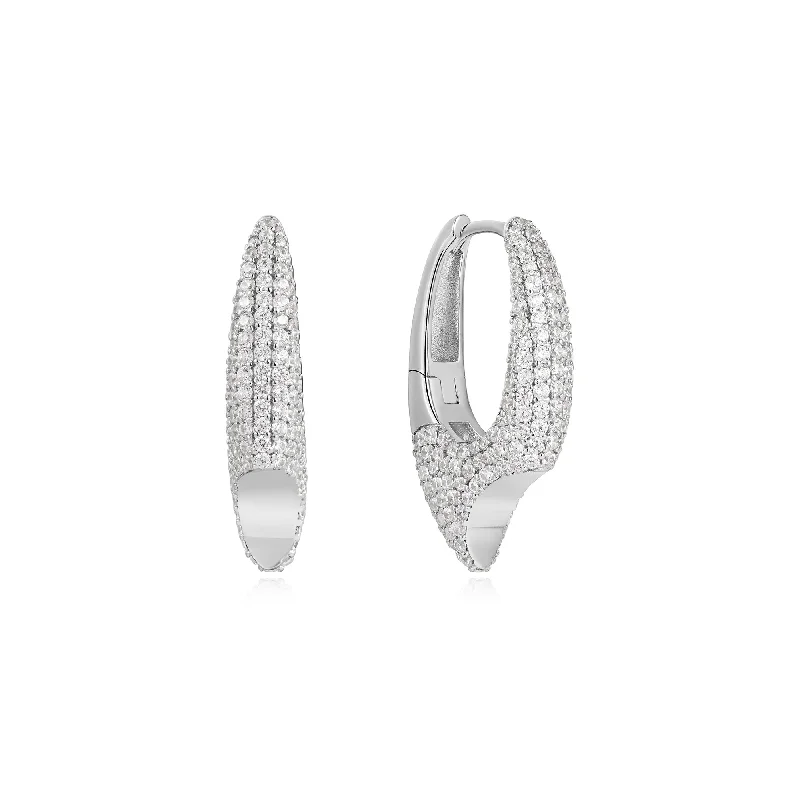 Silver Pave Arrow Hoop Earrings