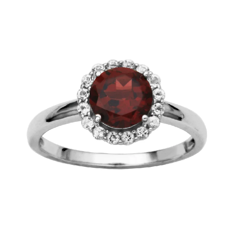 Sterling Silver Garnet & WhiteTopaz Halo Ring by Samuel B.