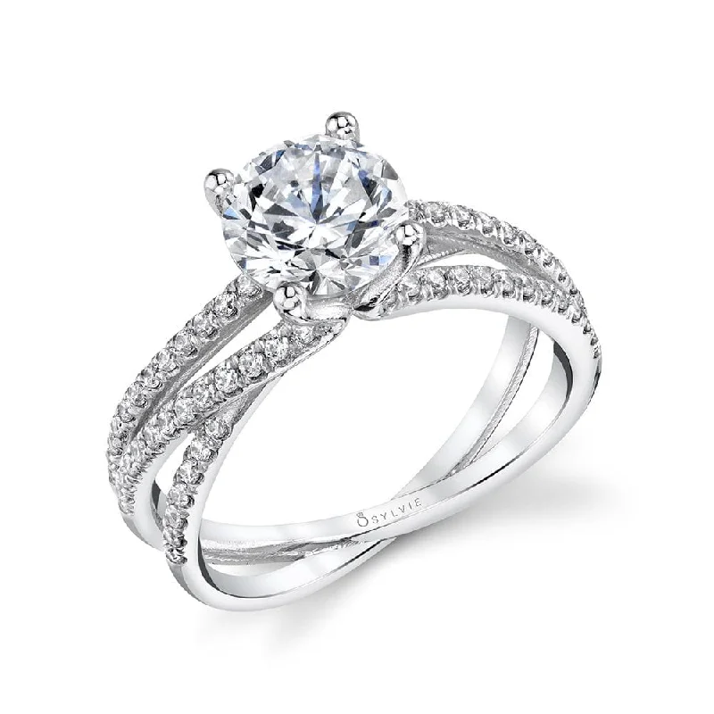 custom-made engagement rings for women -Sylvie Collection 14K White Gold Round Engagement Ring Setting