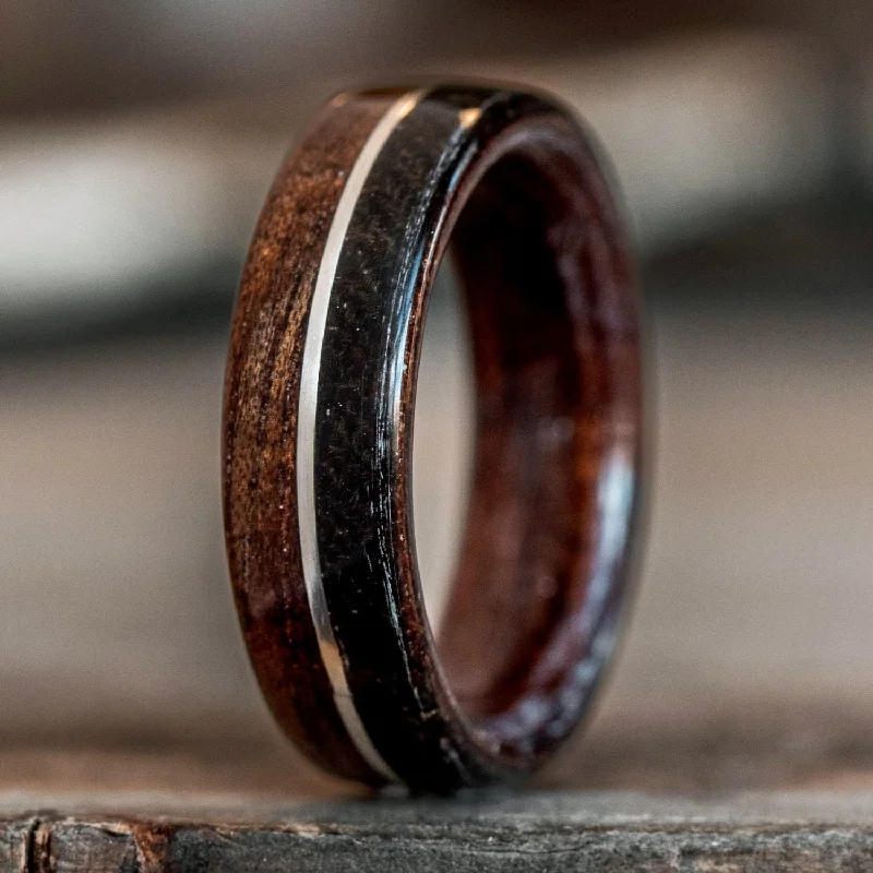 (In-Stock) The World War | Rifle Stock Wood Wedding Band with WWI Uniform & Sterling Silver Inlay - Size 4.75 | 6mm Wide