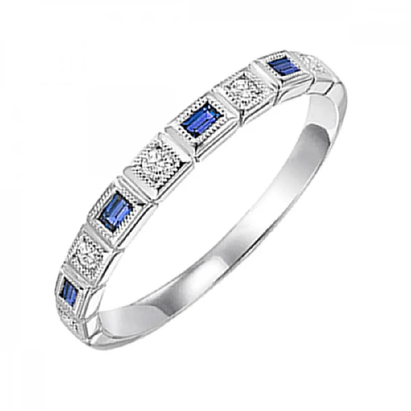 10K White Gold Blue Sapphire & Diamond Band