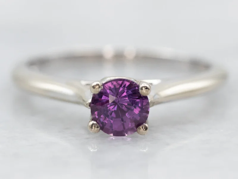 vintage inspired diamond engagement rings -White Gold Fuchsia Sapphire Solitaire Engagement Ring