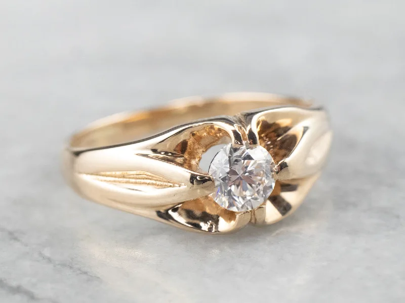 vintage diamond engagement rings -Gold Unisex Diamond Solitaire Engagement Ring