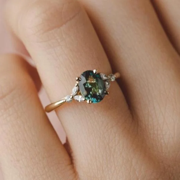 vintage-inspired engagement rings -Blair Oval 1.62ct Madagascan Teal Sapphire Engagement Ring