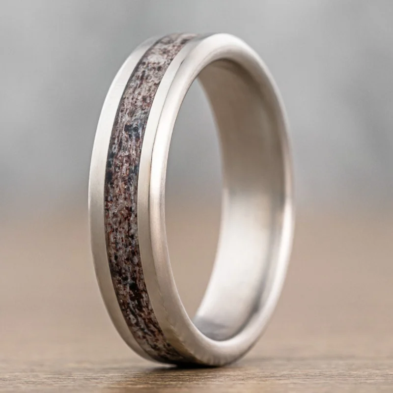 (In-Stock) The Marksman | Men's Titanium Wedding Band with Elk Antler Inlay - Size 10.75 | 6mm Wide