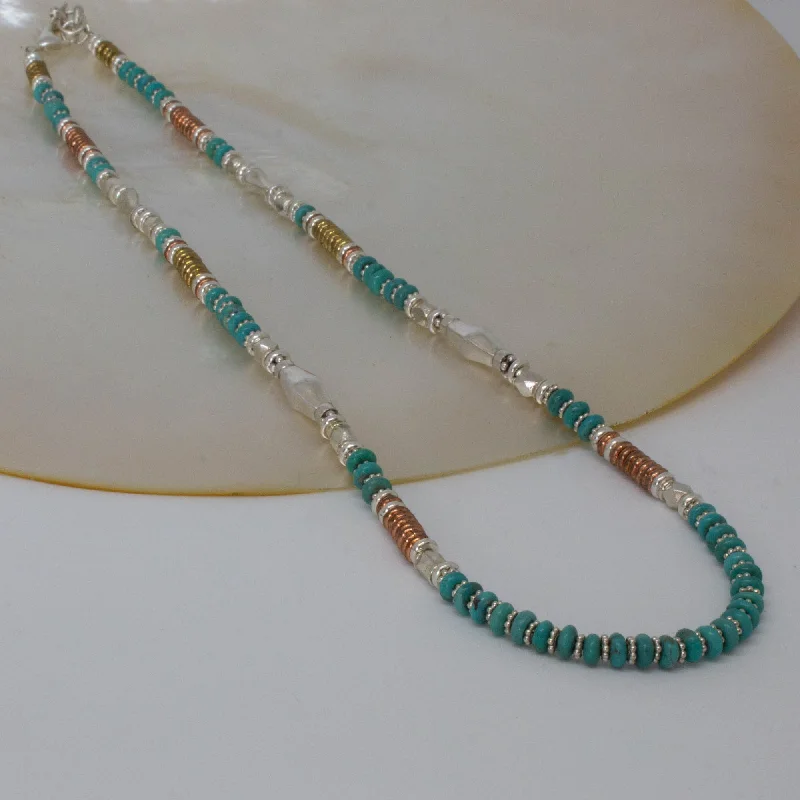 custom name necklaces for women -Silver Turquoise and Mixed Metals Necklace