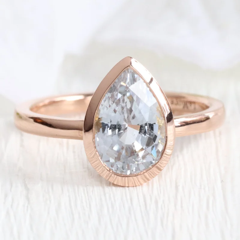 2.90 Ct. Pastel Aqua Blue Sapphire Ring in 14k Rose Gold Pear Bezel Ring, Size 6.25