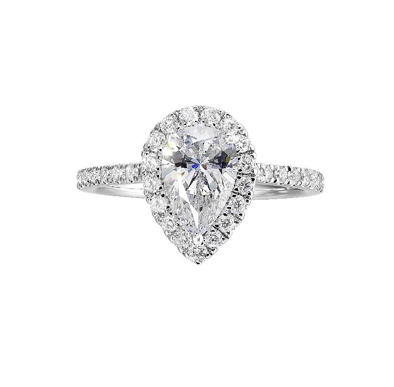 anniversary engagement rings -3/8 Ctw Daphne Diamond Pear Halo Engagement Ring Setting in 14 Karat White Gold